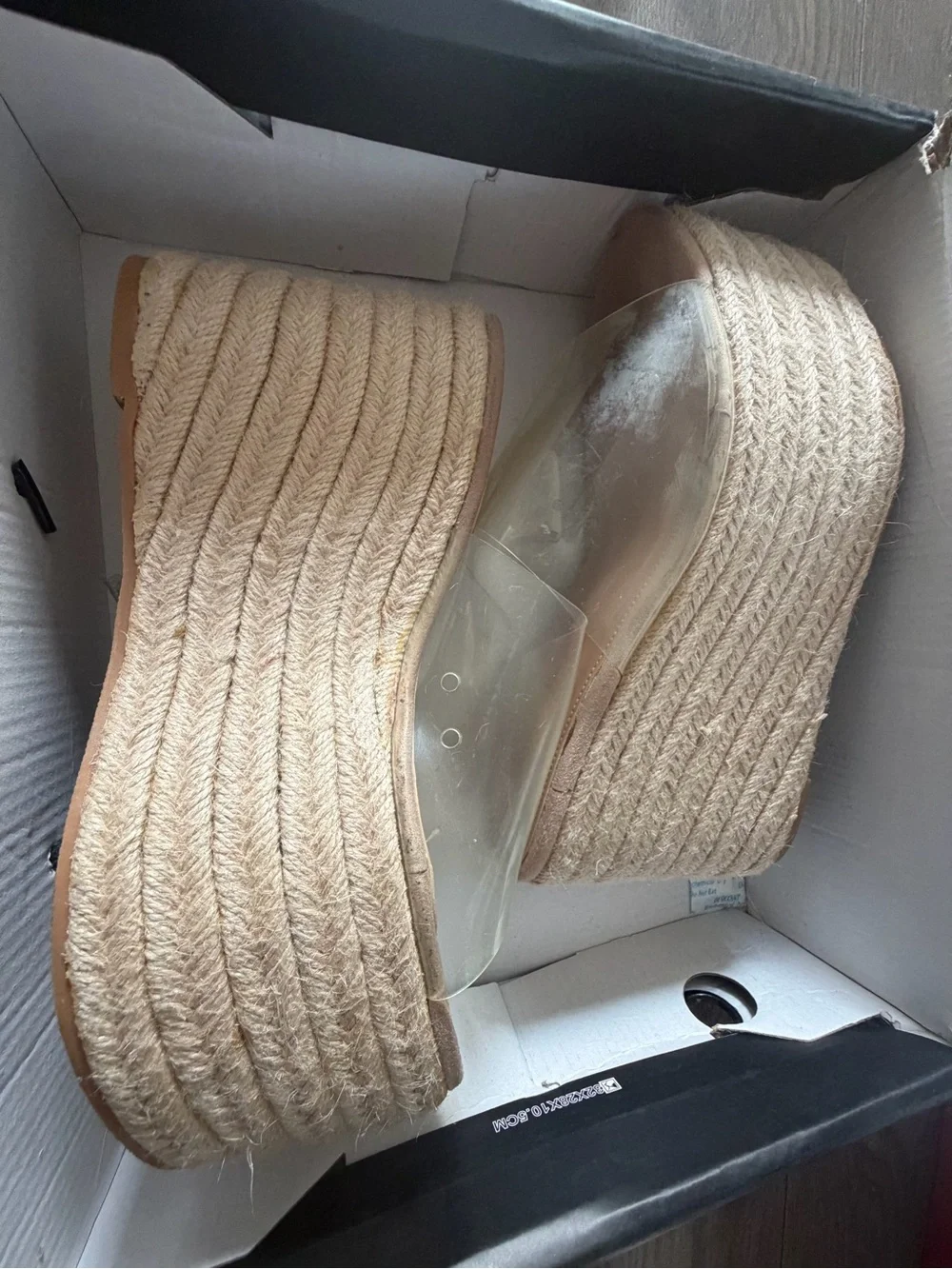 Fashion Nova Clear Strap Espadrille Platform Wedges in Natural